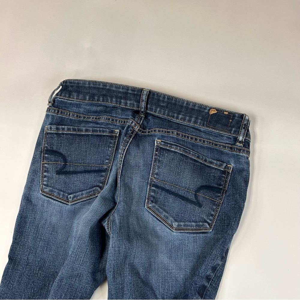 Y2K American Eagle Women’s Size 8 Jegging Jeans Dark Wash Raw Hem Stretch #0537 - Picture 9 of 11